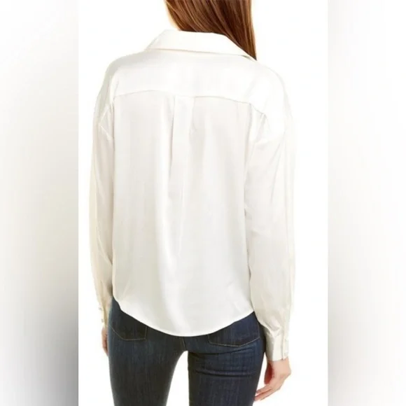 Anthropologie Hutch tie front satin blouse. Button down, lapel collar. Size 1X - Picture 4 of 12